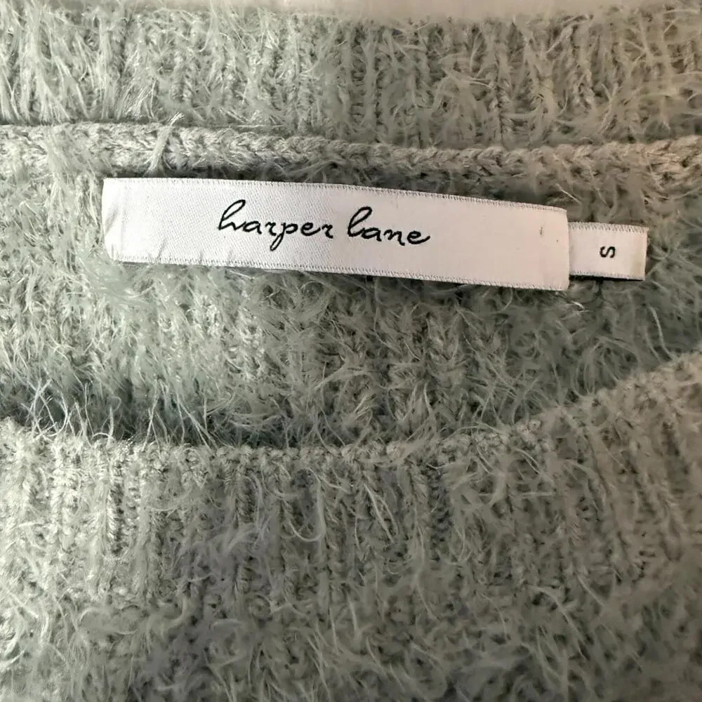 Harper Lane‎ Women's Small Light Sage Green Pullover Sweater Fuzzy Preppy Soft